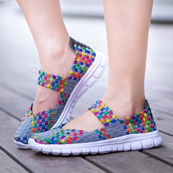 Women Woven Shoes 2018 Summer Breathable Handmade Shoes Fashion Comfortable Women Flats Casual Sneakers Sandals Big Size 35-42