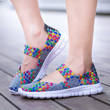 Women Woven Shoes 2018 Summer Breathable Handmade Shoes Fashion Comfortable Women Flats Casual Sneakers Sandals Big Size 35-42