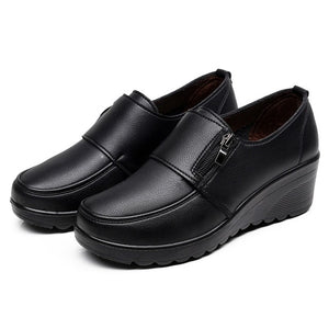 ZZPOHE  Spring Autumn Women's fashion Pumps shoes woman genuine leather wedge single casual shoes mother high heels shoes