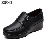 ZZPOHE  Spring Autumn Women's fashion Pumps shoes woman genuine leather wedge single casual shoes mother high heels shoes