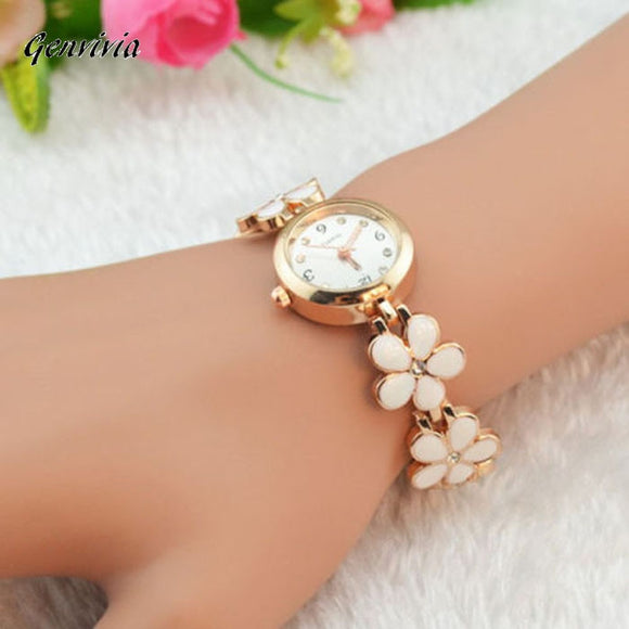 Fashion Women's Watch Daisies Flower Rose Gold Bracelet Wrist Watch Elegant Ladies Women Girl Christmas Gift