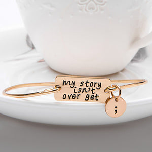 Silver Semicolon Charm Bangle With Plating