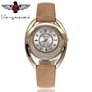 Women Rhinestone Watch  Casual Leather