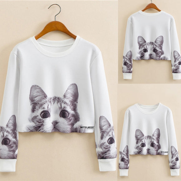 Women's Fashion O- Neck Pullover Cat Print
